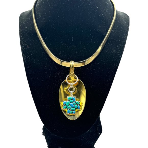 King Arthur’s Gold Electroplated Artisan Spoon & Vintage Best Pendant & Choker - Picture 3 of 11